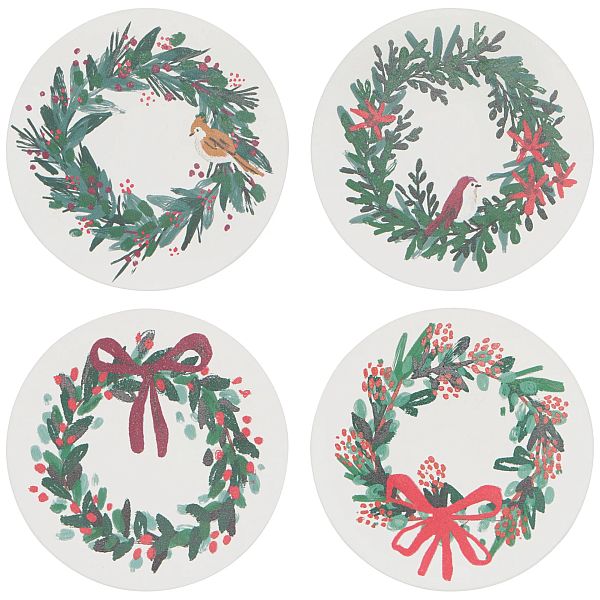 Coasters, Soak Up Wreaths Set/4