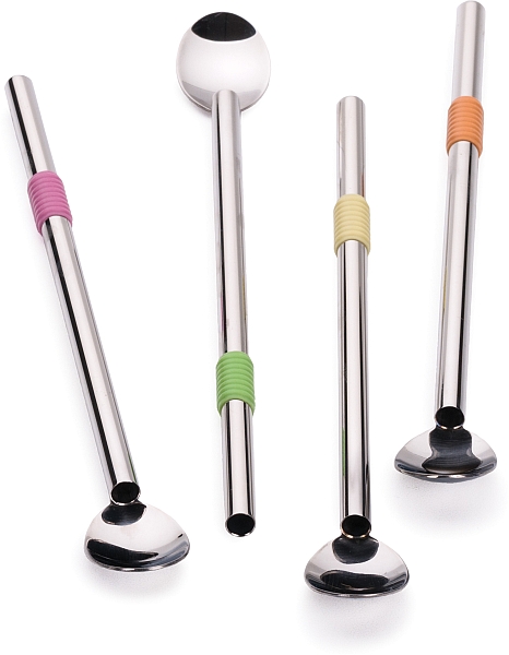 Straws, Spoon Stainless Set/4