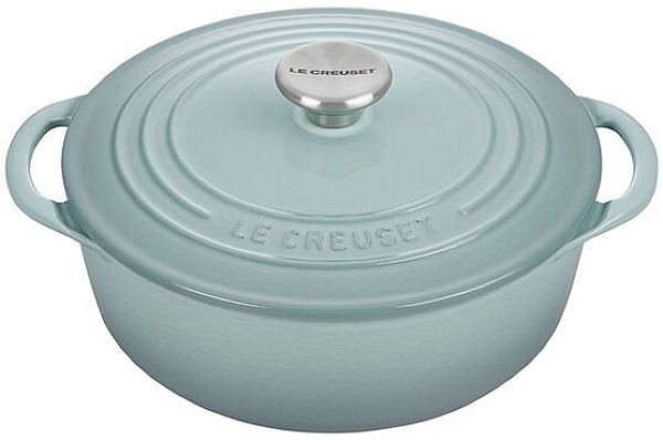 Shallow Round Dutch Oven 2.75qt. Enamel Cast Iron, Sea Salt