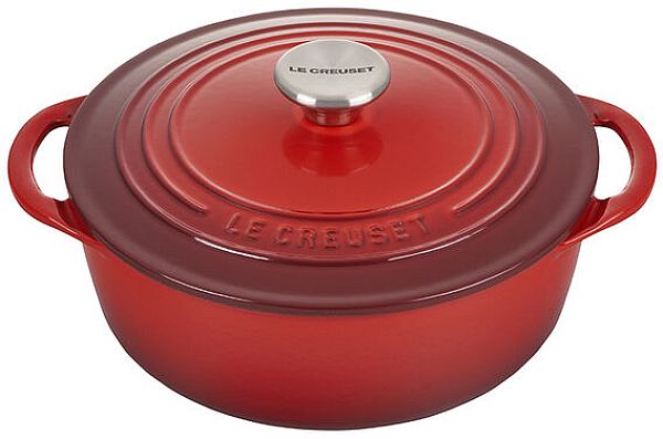 Shallow Round Dutch Oven 2.75qt. Enamel Cast Iron, Cerise