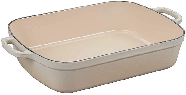 Roaster 5.25qt. Rectangular Enameled Cast Iron, Meringue