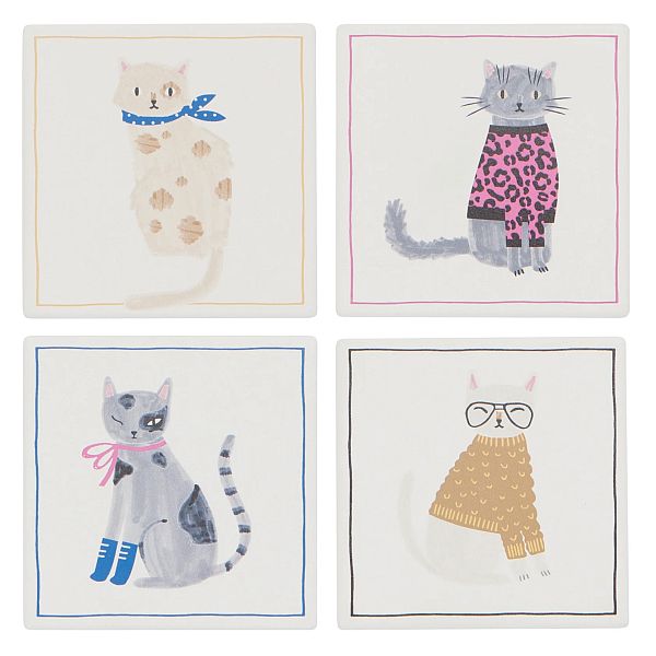 Coasters, Soak Up Feline Fine Set/4