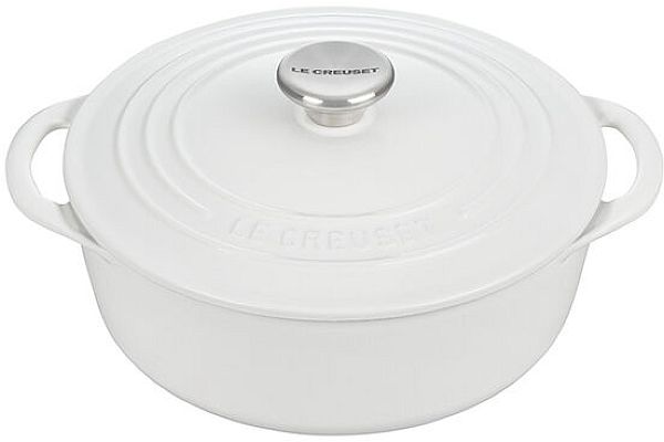 Shallow Round Dutch Oven 2.75qt. Enamel Cast Iron, White