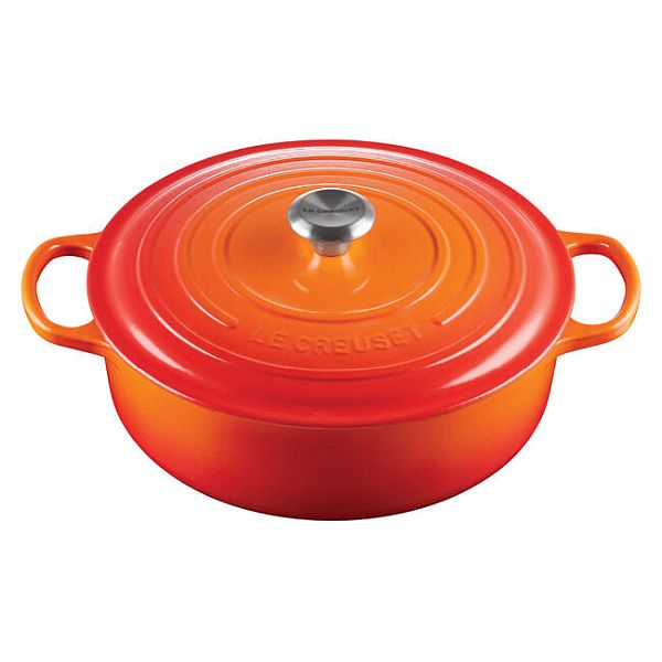Round Wide Dutch Oven 6.75qt Enameled Cast Iron Flame